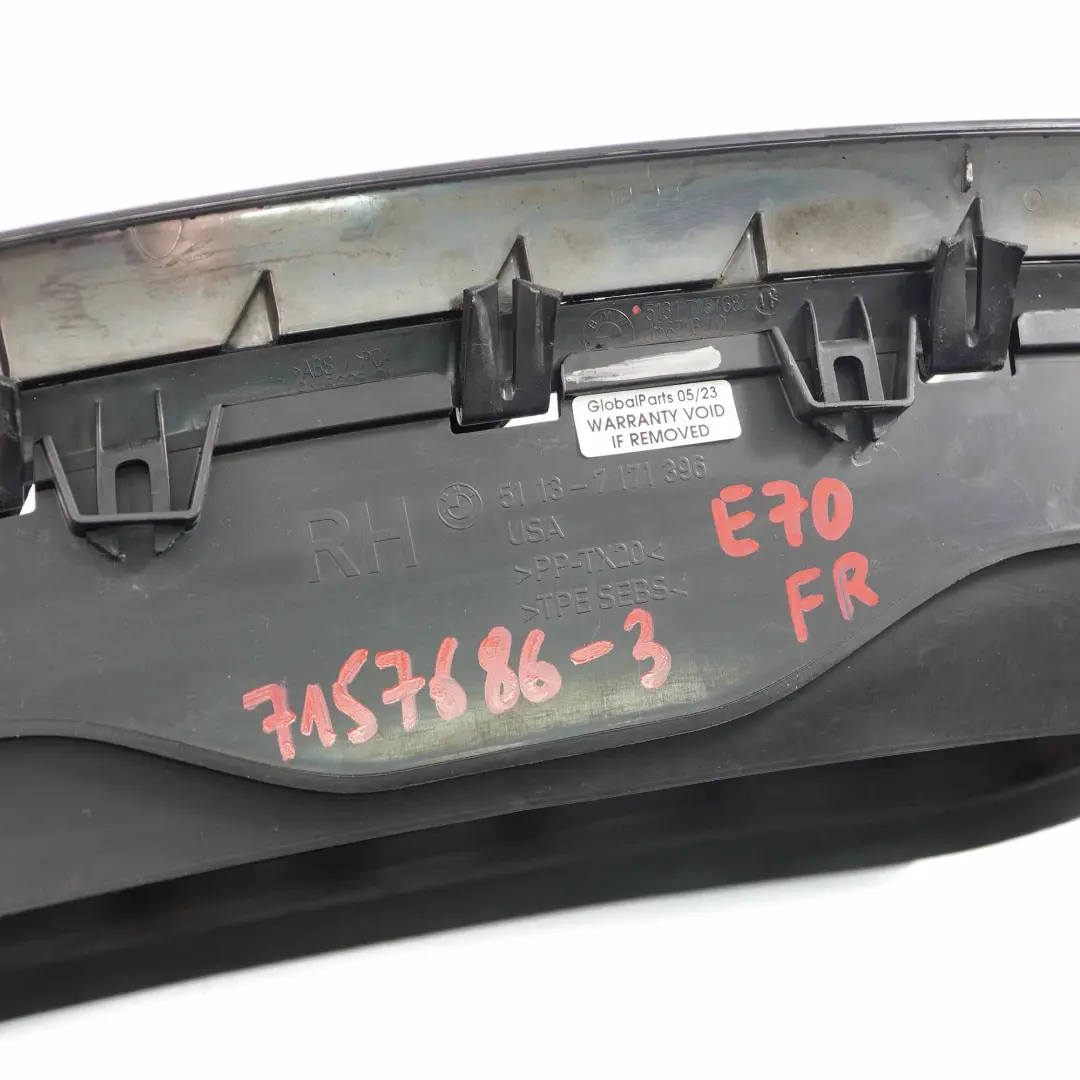 Delantera Derecha Rejilla Recorte Panel Cubierta Negro para BMW X5 E70 con número de pieza 7157688 BMW X5 E70 Delantera Derecha Rejilla Recorte Panel Cubierta Negro - SKU 7157688-3 - Número de pieza 7157688