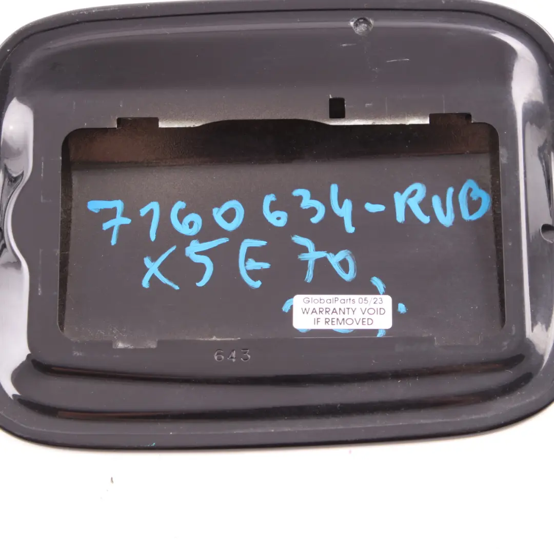 Tapa Combustible Rubinschwarz Negro Rubí Metalizado S23 para BMW X5 E70 con número de pieza 7160634 BMW X5 E70 Tapa Combustible Rubinschwarz Negro Rubí Metalizado S23 - SKU 7160634-RUB - Número de pieza 7160634