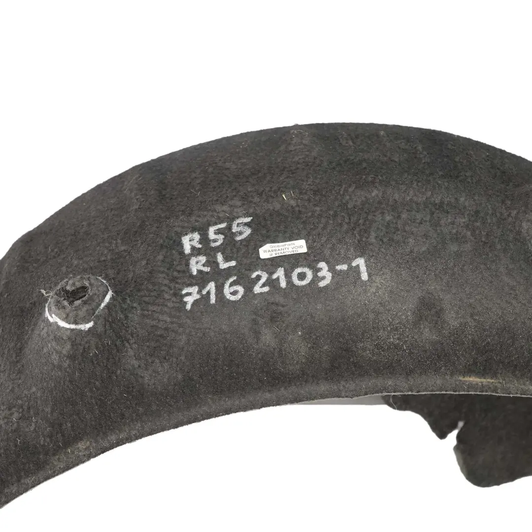 Paso rueda trasero izquierdo Cubierta antisalpicaduras para Mini Clubman R55 con número de pieza 7162103 Mini Clubman R55 Paso rueda trasero izquierdo Cubierta antisalpicaduras - SKU 7162103-1 - Número de pieza 7162103