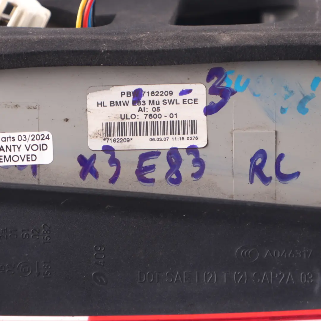 Left N/S LED Tail Lamp Light Side Panel to BMW X3 E83 LCI 1 Rear with Part number 7162209 BMW X3 E83 LCI 1 Rear Left N/S LED Tail Lamp Light Side Panel - SKU 7162209-3 - Part number 7162209