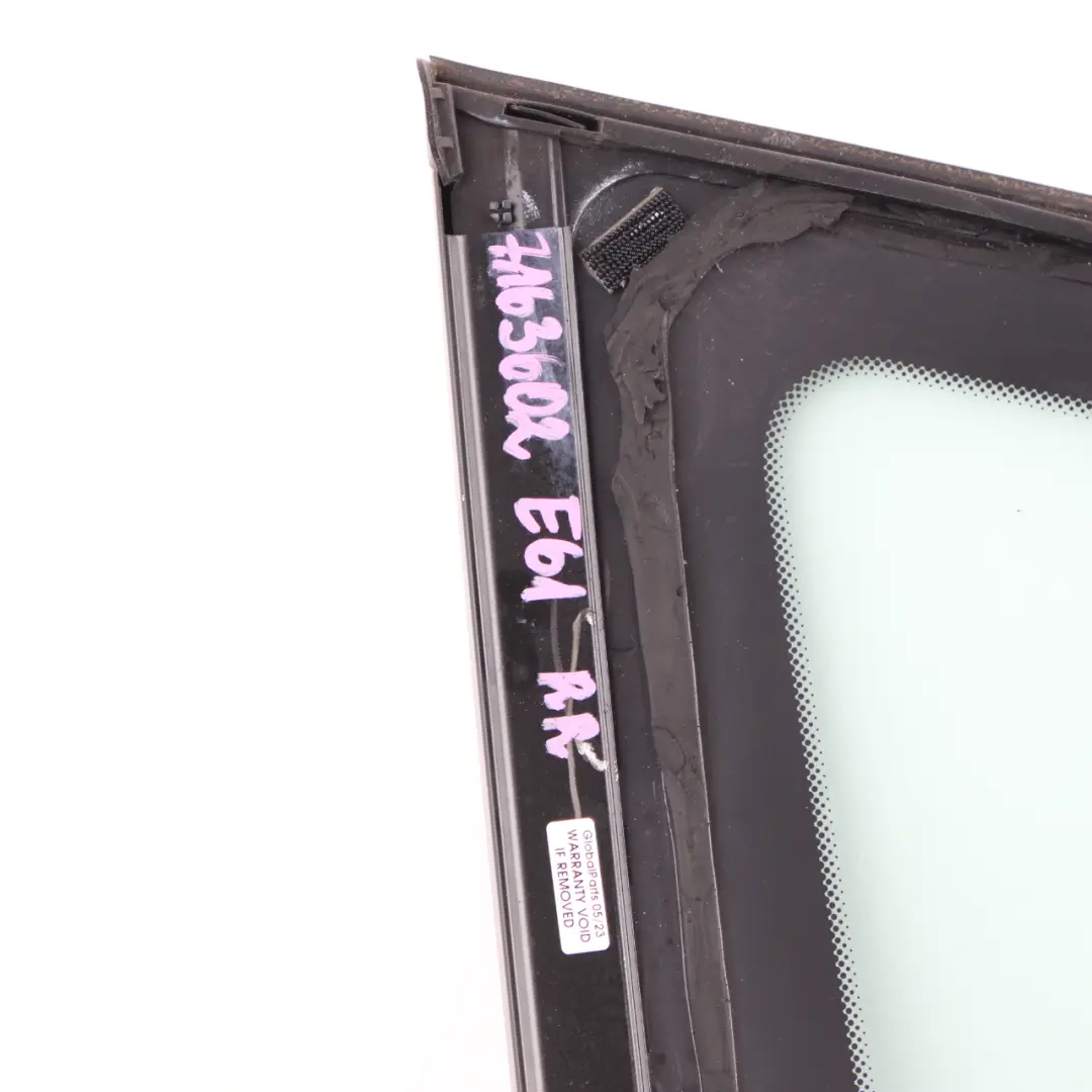 Quarter Glass Side Window Rear Right O/S Green AS2 to BMW E61 Touring with Part number 7163602 BMW E61 Touring Quarter Glass Side Window Rear Right O/S Green AS2 - SKU 7163602 - Part number 7163602