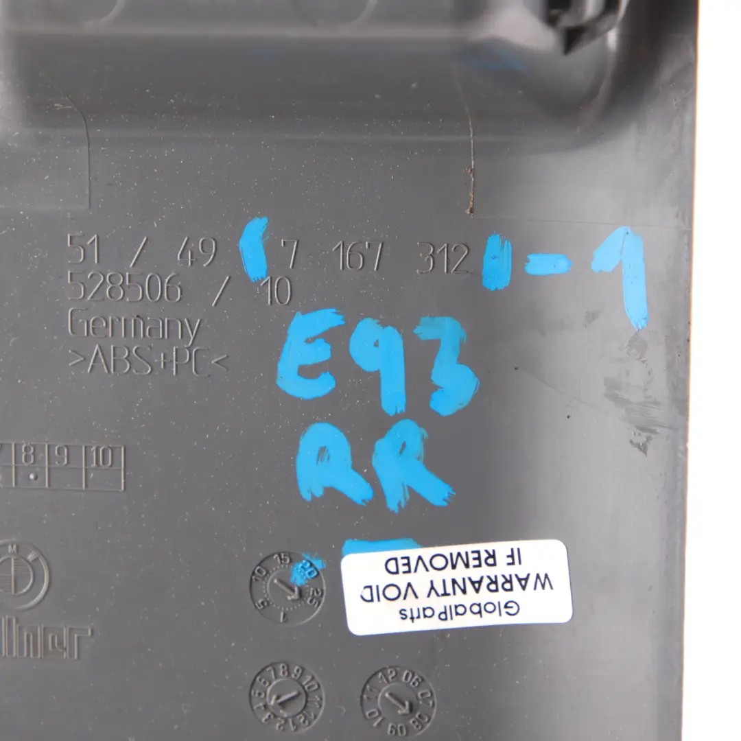 BMW E93 E39N LCI Rear Right O/S Tail Light Cover Trunk Boot Grey - SKU 7167312-1 - Part number 7167312