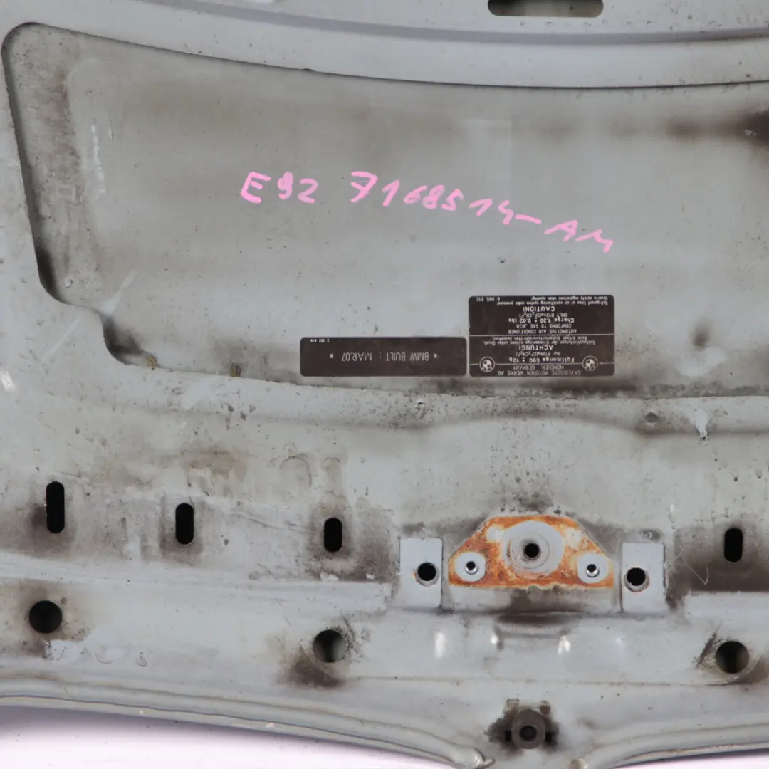 BMW E92 E93 Hood Bonnet Front Engine Cover Arktis Arctic Metallic - A34 - SKU 7168514-AM - Part number 7168514