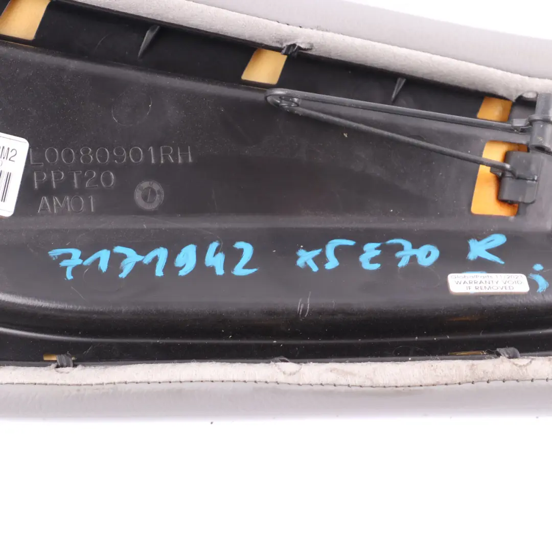 Lateral Trim Side Panel Rear Right O/S Seat Leather Nevada Grey to BMW X5 E70 with Part number 7171942 BMW X5 E70 Lateral Trim Side Panel Rear Right O/S Seat Leather Nevada Grey - SKU 7171942 - Part number 7171942