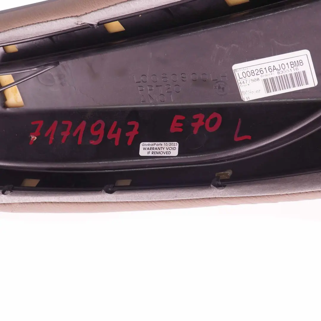 BMW X5 E70 Panel Asiento Lateral Trasero Izquierdo Acabado Cuero Nevada Camel - SKU 7171947 - Número de pieza 7171947
