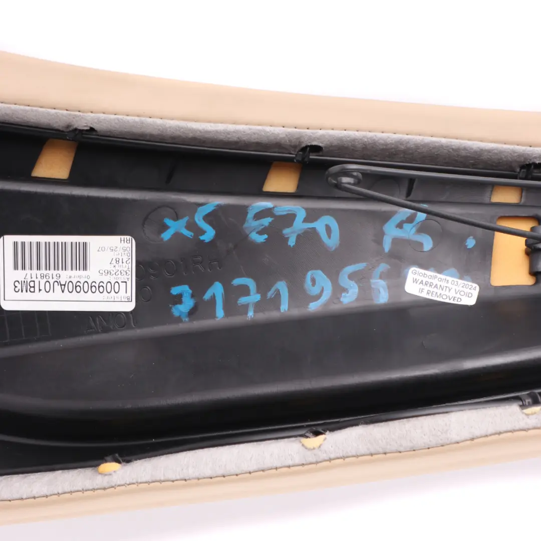 Lateral Trim Side Panel Rear Right O/S Seat Leather Nappa Beige to BMW X5 E70 with Part number 7171956 BMW X5 E70 Lateral Trim Side Panel Rear Right O/S Seat Leather Nappa Beige - SKU 7171956 - Part number 7171956