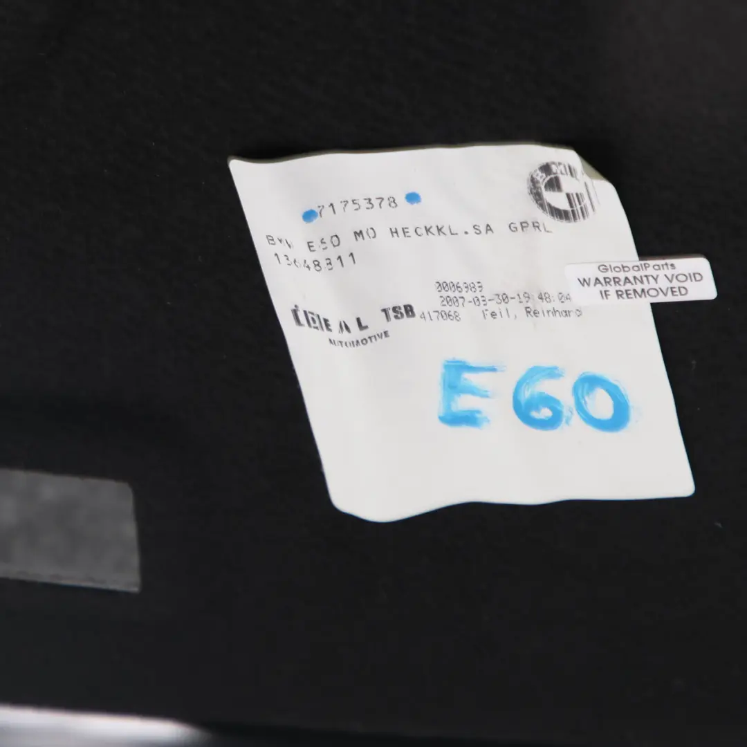 Koffer Raum Deckel Heck Verkleidung Isolier Abdeckung für BMW E60 LCI mit Teilenummer 7175378 BMW E60 LCI Koffer Raum Deckel Heck Verkleidung Isolier Abdeckung - SKU 7175378 - Teilenummer 7175378