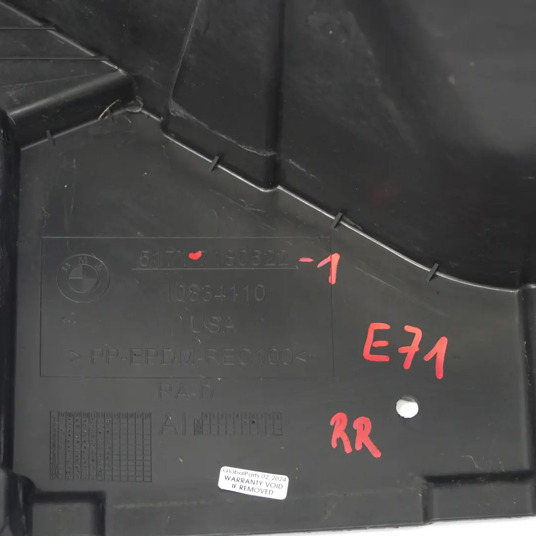 Parte anteriore destra-posteriore Rivestimento passaruota per BMW X6 Serie E71 con numero di parte 7180622 BMW X6 Serie E71 Parte anteriore destra-posteriore Rivestimento passaruota - SKU 7180622-1 - Numero di parte 7180622