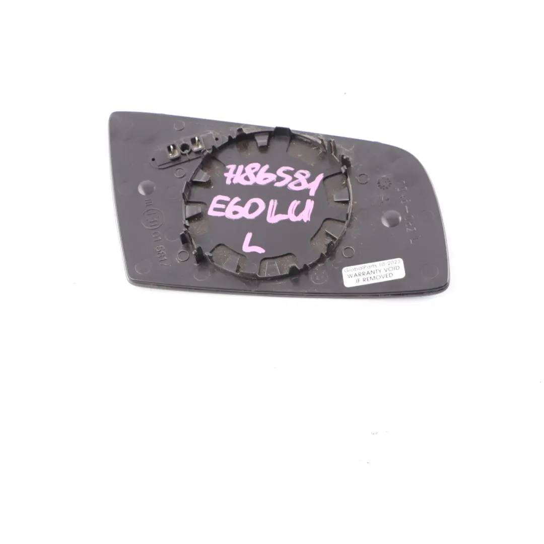 Wing Mirror Glass Left N/S Heated Wide Angle Blue to BMW E60 E61 E63 LCI with Part number 7186581 BMW E60 E61 E63 LCI Wing Mirror Glass Left N/S Heated Wide Angle Blue - SKU 7186581 - Part number 7186581
