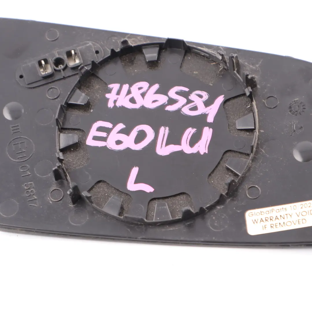 Wing Mirror Glass Left N/S Heated Wide Angle Blue to BMW E60 E61 E63 LCI with Part number 7186581 BMW E60 E61 E63 LCI Wing Mirror Glass Left N/S Heated Wide Angle Blue - SKU 7186581 - Part number 7186581