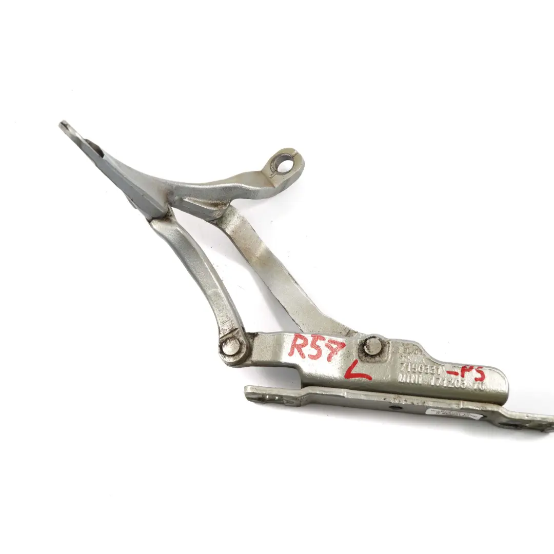 Boot Trunk Tailgate Hinge Left N/S Pure Silver Metallic to Mini Cabrio R57 with Part number 7190331 Mini Cabrio R57 Boot Trunk Tailgate Hinge Left N/S Pure Silver Metallic - SKU 7190331-PS - Part number 7190331