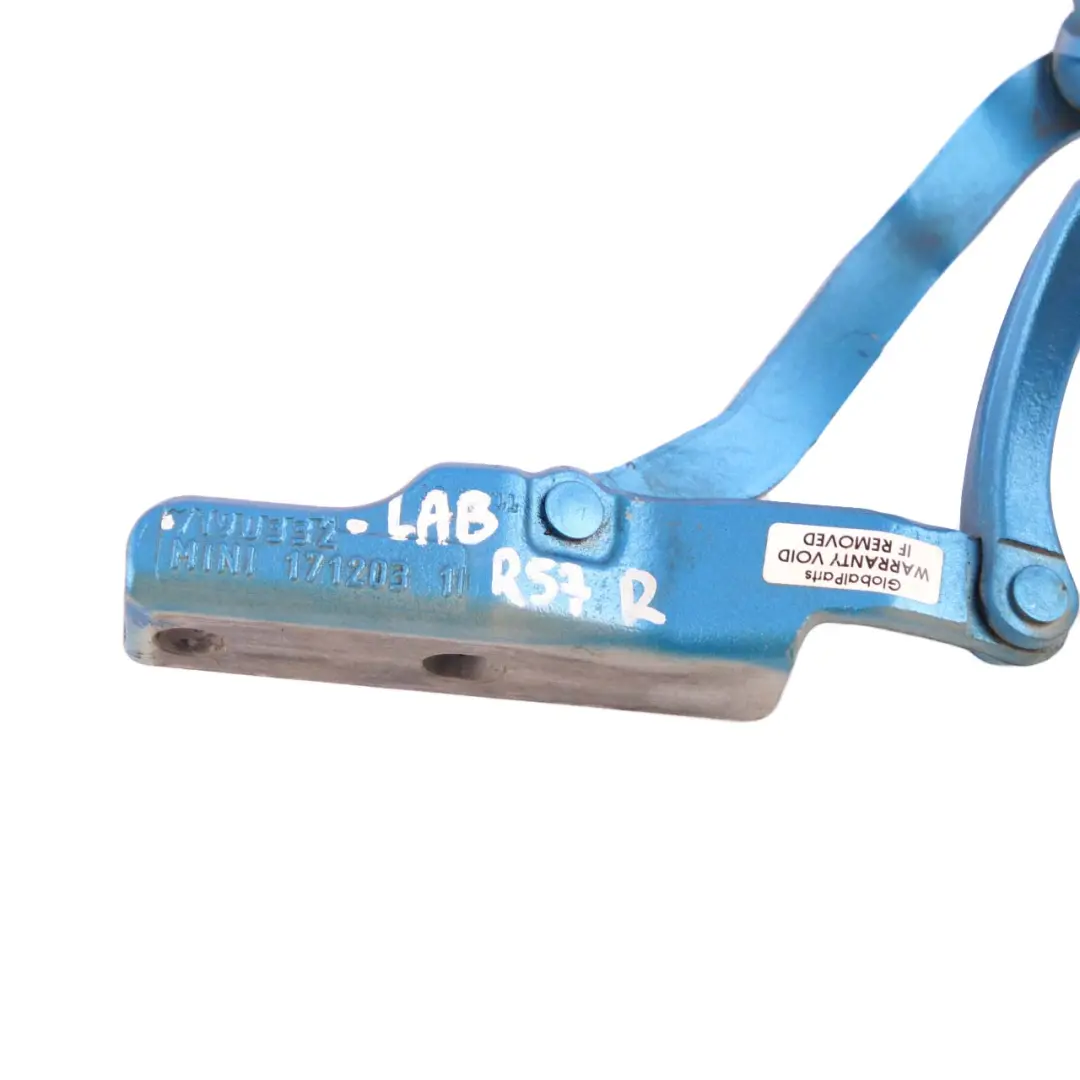 Maletero derecho Portón trasero Bisagra Laser Blue Metallic Azul para Mini Cabrio R57 con número de pieza 2758376 Mini Cabrio R57 Maletero derecho Portón trasero Bisagra Laser Blue Metallic Azul - SKU 7190332-LAB - Número de pieza 2758376