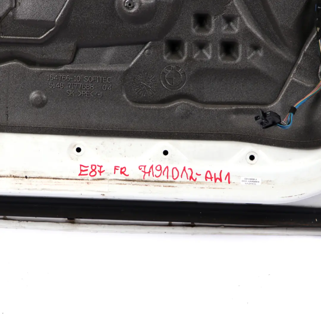 Door Front Right O/S Alpinweiss 3 Alpine White - 300 to BMW 1 E87 1 with Part number 7191012 BMW 1 E87 1 Door Front Right O/S Alpinweiss 3 Alpine White - 300 - SKU 7191012-AW1 - Part number 7191012
