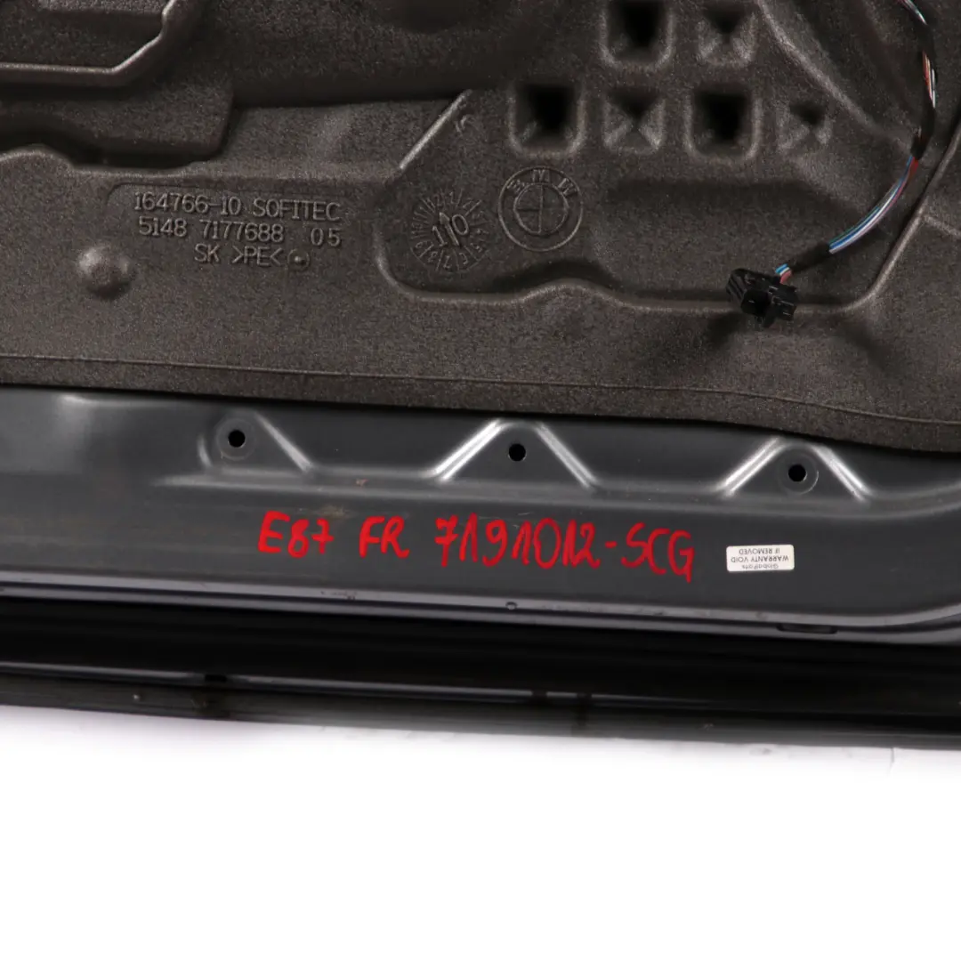 Door Front Right O/S Spacegrau Space Grey Metallic - A52 to BMW 1 E87 with Part number 7191012 BMW 1 E87 Door Front Right O/S Spacegrau Space Grey Metallic - A52 - SKU 7191012-SCG - Part number 7191012