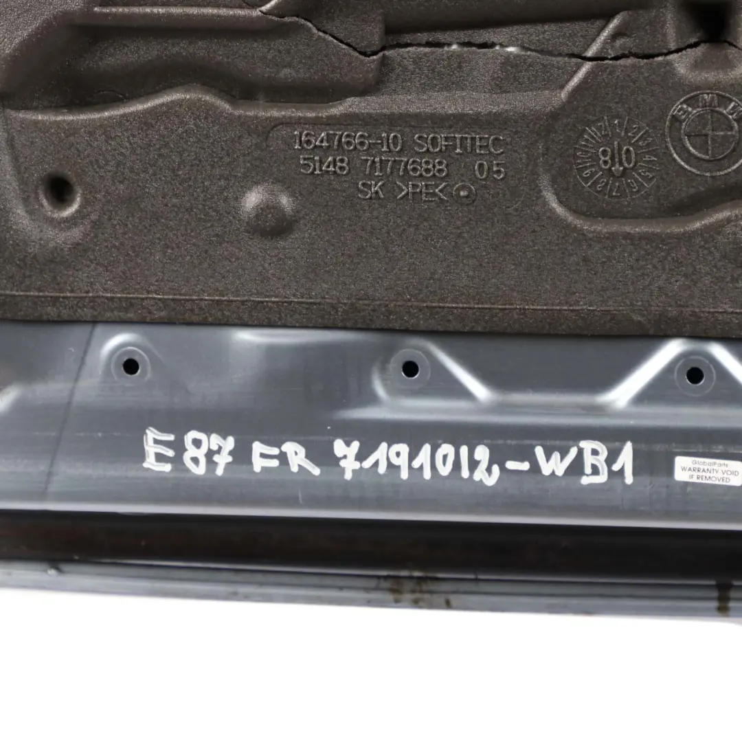 Door Front Right O/S Bluewater Blue Water Metallic - 896 to BMW 1 Series E87 with Part number 7191012 BMW 1 Series E87 Door Front Right O/S Bluewater Blue Water Metallic - 896 - SKU 7191012-WB1 - Part number 7191012