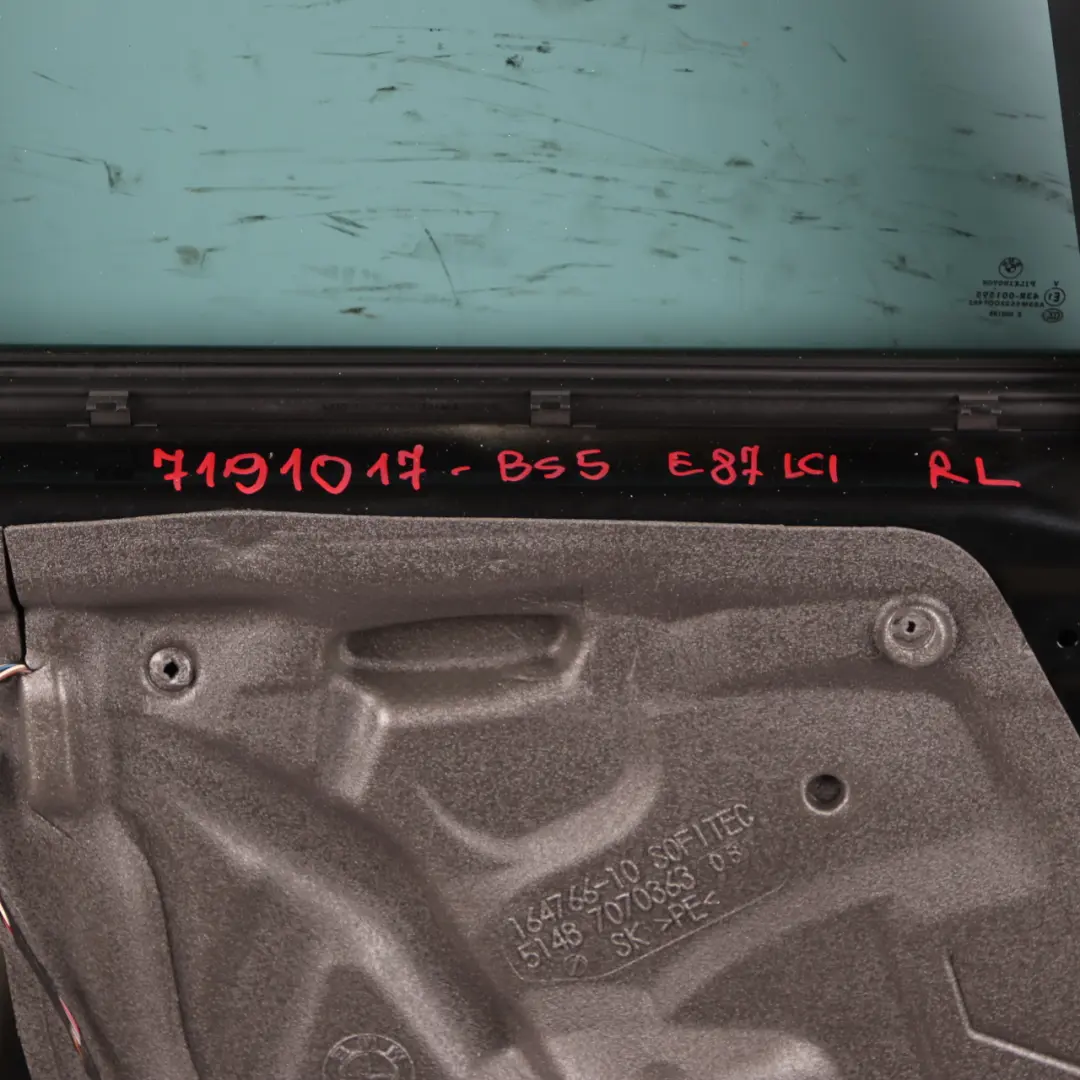 Door Rear Left N/S Black Sapphire Metallic - 475 to BMW E87 with Part number 7191017 BMW E87 Door Rear Left N/S Black Sapphire Metallic - 475 - SKU 7191017-BS5 - Part number 7191017