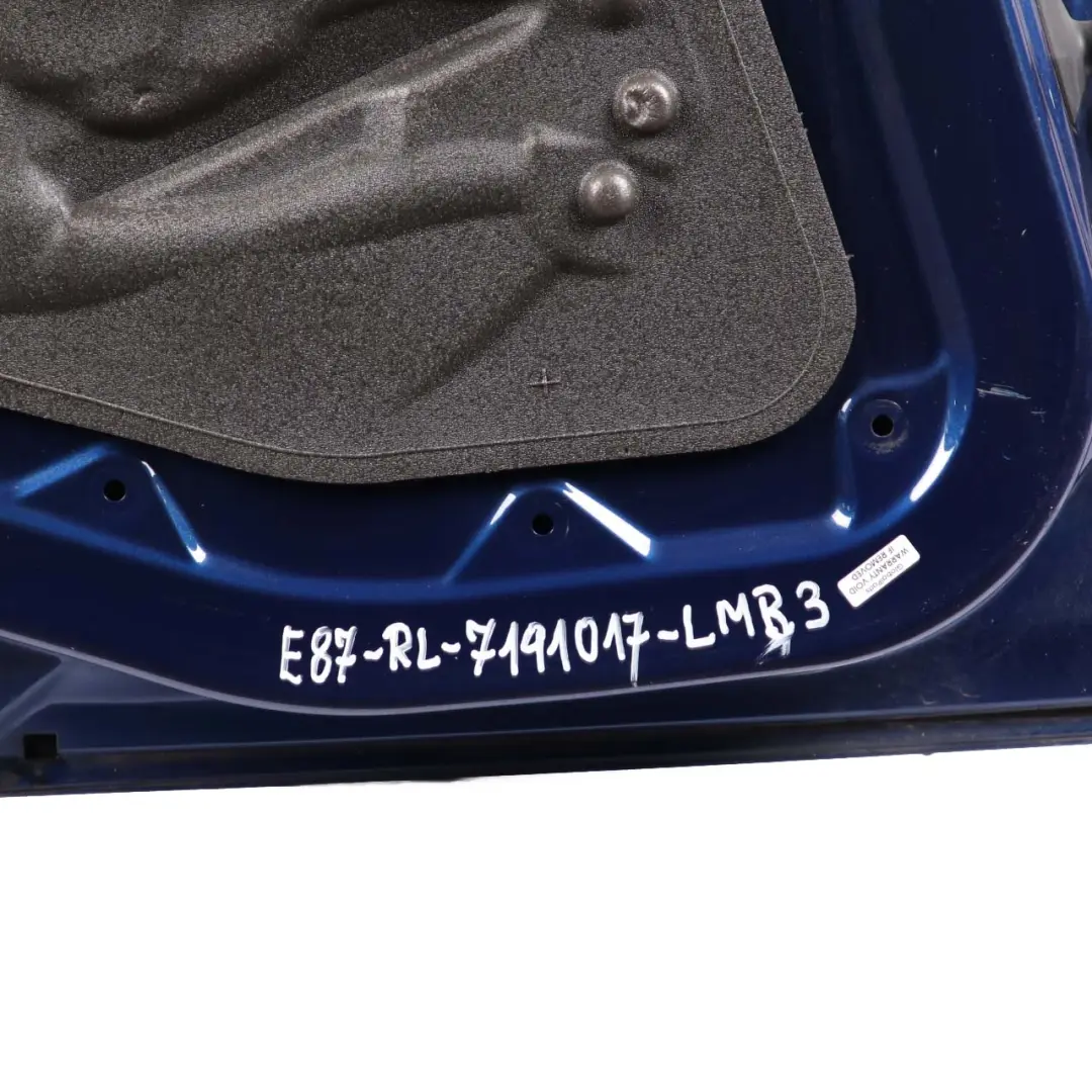Door Rear Left N/S Le Mans Blau Blue Metallic - 381 to BMW 1 Series E87 3 with Part number 7191017 BMW 1 Series E87 3 Door Rear Left N/S Le Mans Blau Blue Metallic - 381 - SKU 7191017-LMB3 - Part number 7191017
