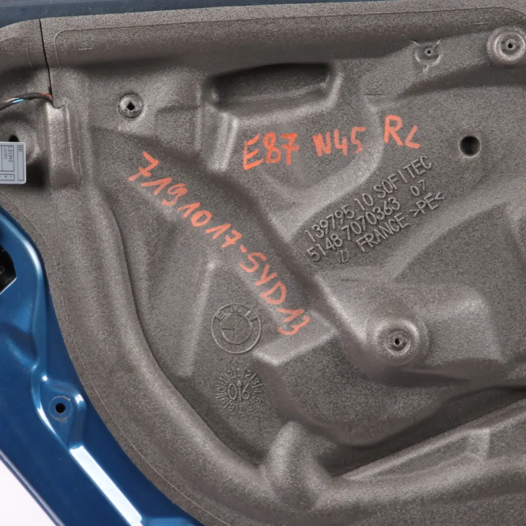 Door Rear Left N/S Sydneyblau Sydney Blue Metallic - A19 to BMW E87 with Part number 7191017 BMW E87 Door Rear Left N/S Sydneyblau Sydney Blue Metallic - A19 - SKU 7191017-SYD13 - Part number 7191017