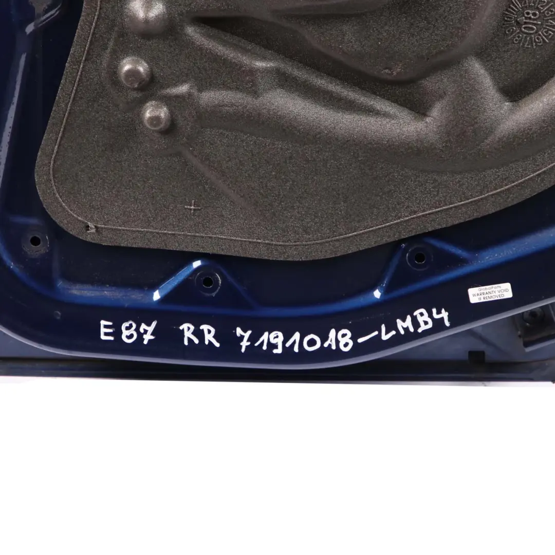 Door Rear Right O/S Le Mans Blau Blue Metallic - 381 to BMW 1 Series E87 4 with Part number 7191018 BMW 1 Series E87 4 Door Rear Right O/S Le Mans Blau Blue Metallic - 381 - SKU 7191018-LMB4 - Part number 7191018
