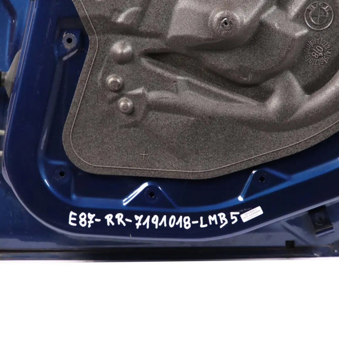 Door Rear Right O/S Le Mans Blau Blue Metallic - 381 to BMW 1 Series E87 5 with Part number 7191018 BMW 1 Series E87 5 Door Rear Right O/S Le Mans Blau Blue Metallic - 381 - SKU 7191018-LMB5 - Part number 7191018