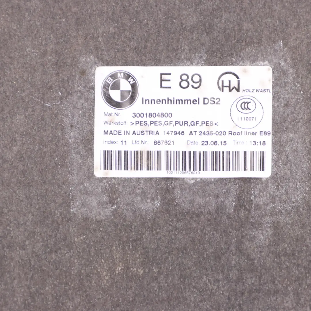 Roof Shell Headlining Roofliner Cover Anthracite to BMW Z4 E89 Hardtop Rear with Part number 7192492 BMW Z4 E89 Hardtop Rear Roof Shell Headlining Roofliner Cover Anthracite - SKU 7192492 - Part number 7192492