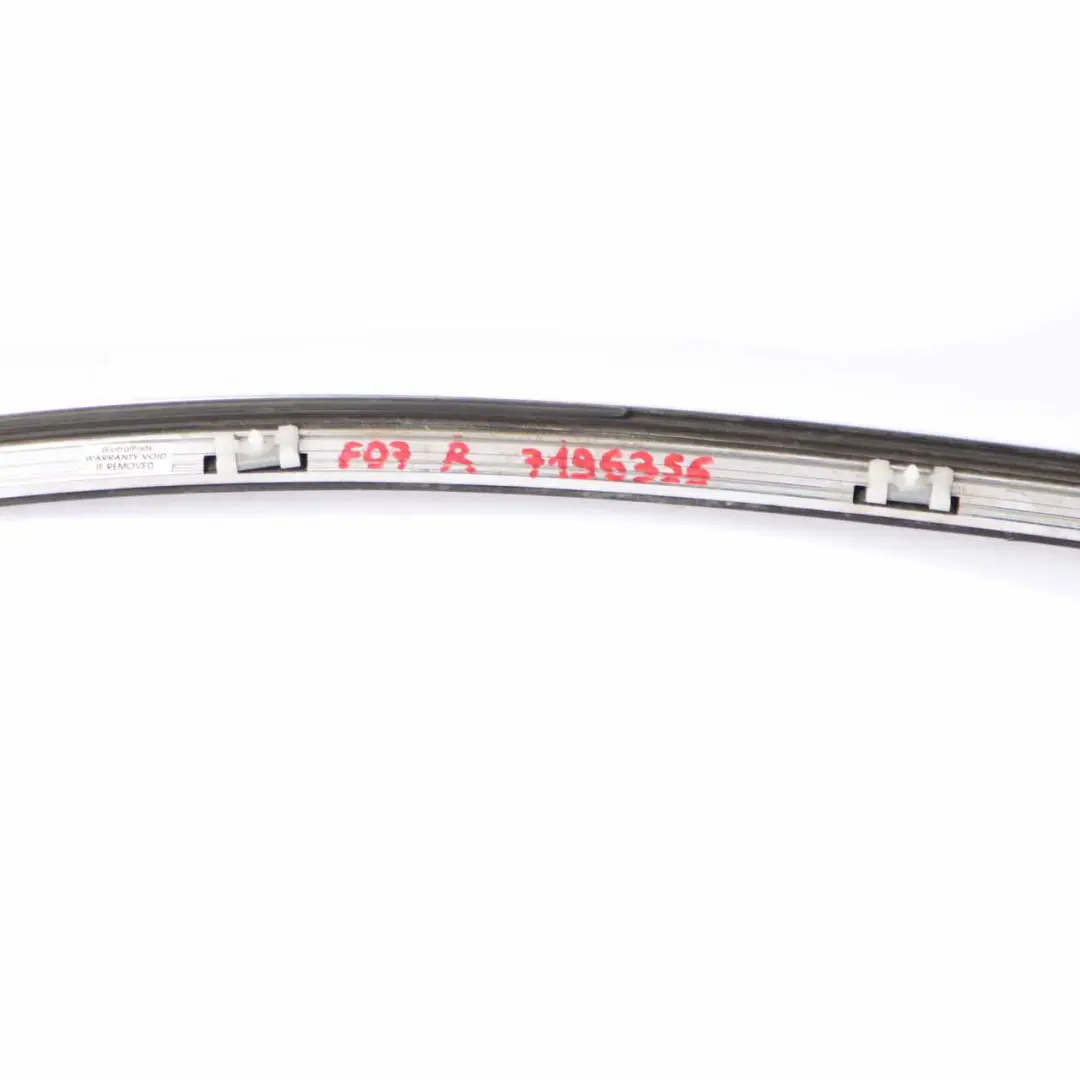 Side Frame Finisher BMW F07 GT Front Right O/S Door Window Trim Strip Chrome to with Part number 7196356 Side Frame Finisher BMW F07 GT Front Right O/S Door Window Trim Strip Chrome - SKU 7196356 - Part number 7196356