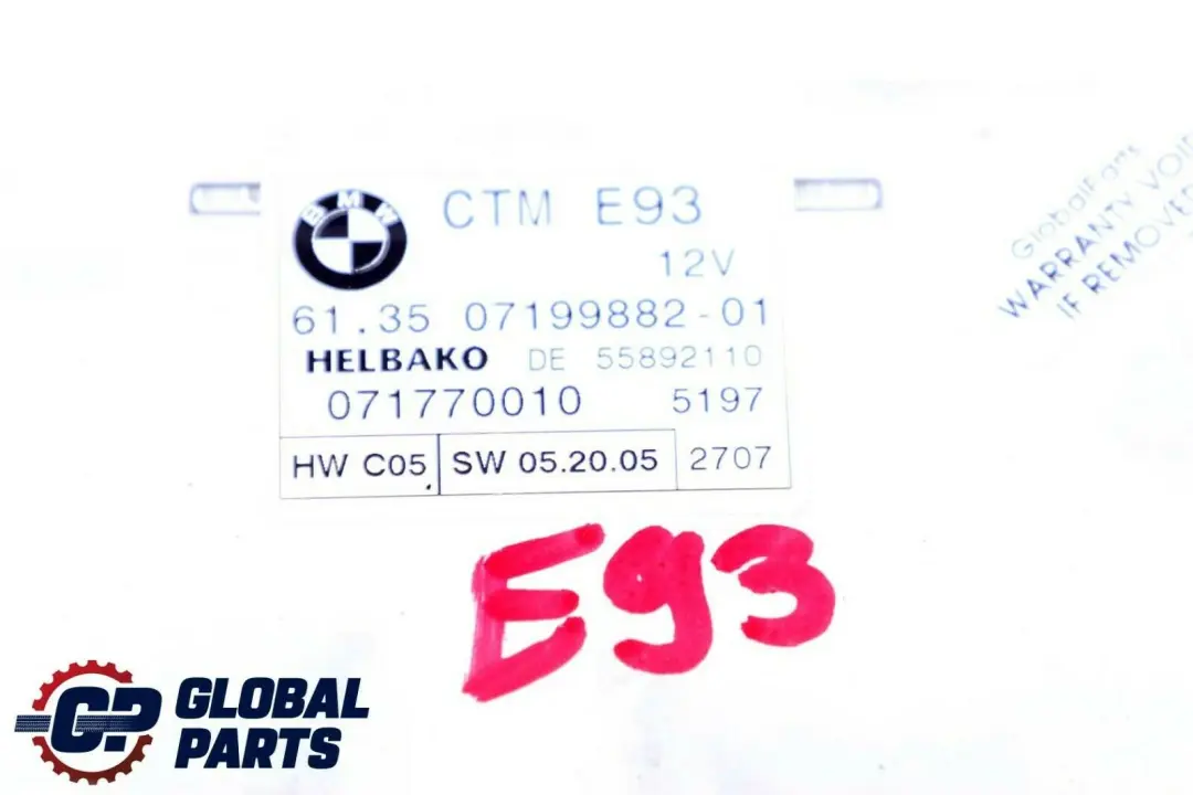 BMW E93 Cabrio Cabriolet Toit Rabattable Module ECU CTM 7199882 - SKU 7199885 - Numéro de pièce 7199885
