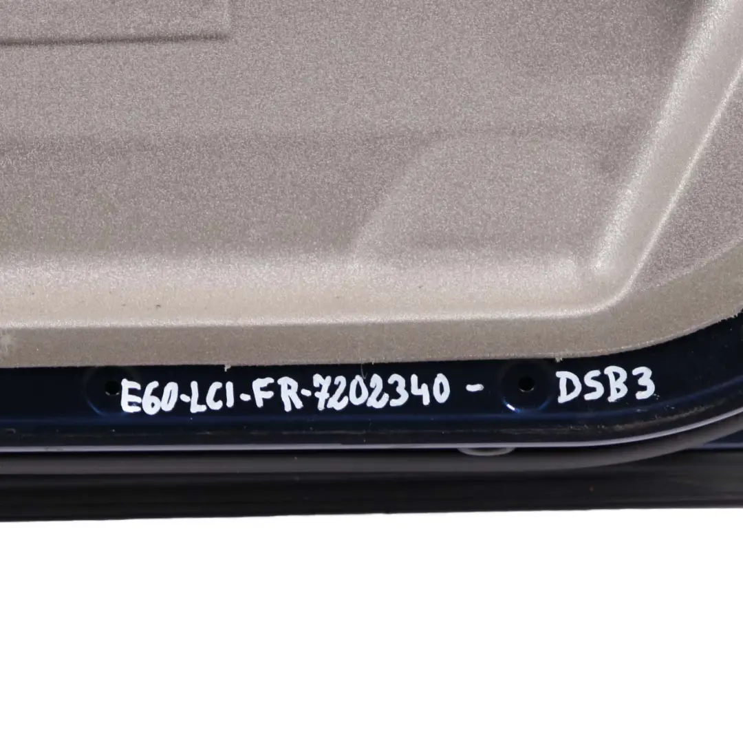 Door Front Right O/S Tiefseeblau Deep Sea Blue Metallic - A76 to BMW 5 E60 E61 with Part number 7202340 BMW 5 E60 E61 Door Front Right O/S Tiefseeblau Deep Sea Blue Metallic - A76 - SKU 7202340-DSB3 - Part number 7202340
