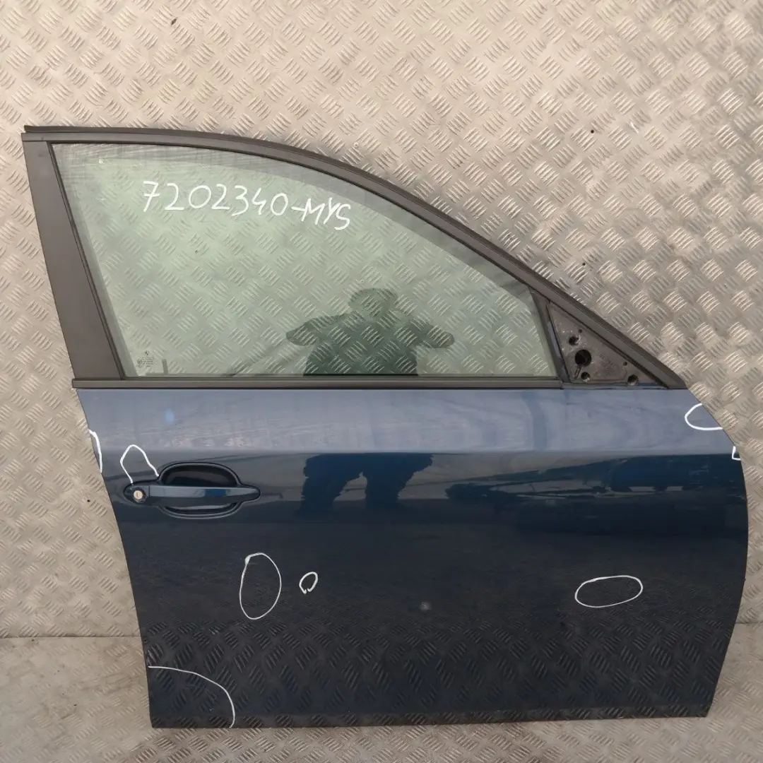 Genuine BMW 5 Series E60 E61 Door Front Right O/S Mysticblau Blue Metallic A07 to with Part number 7202340 Genuine BMW 5 Series E60 E61 Door Front Right O/S Mysticblau Blue Metallic A07 - SKU 7202340-MYS - Part number 7202340