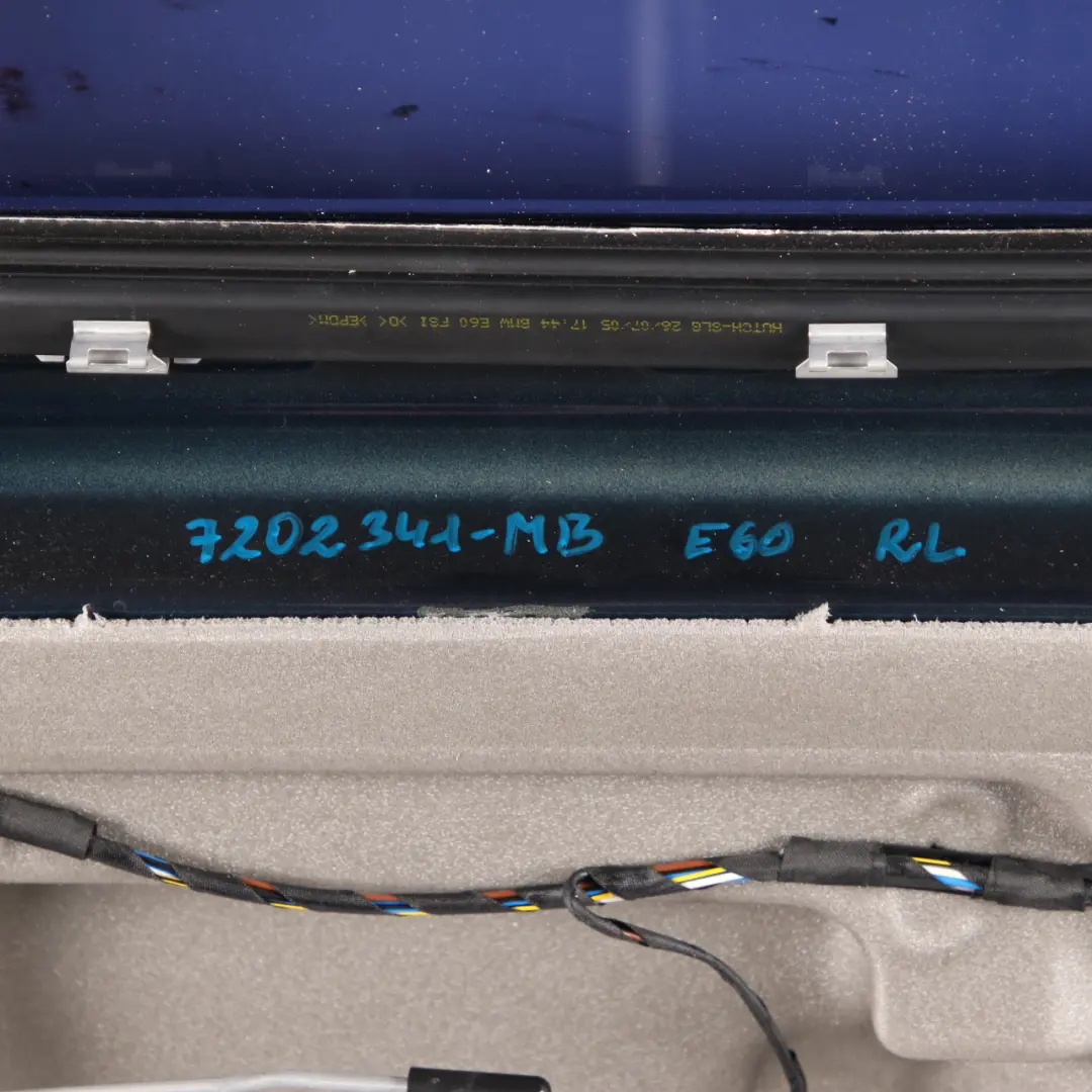 Door Rear Left Panel N/S Monacoblau Monaco Blue Metallic - A35 to BMW E60 with Part number 7202341 BMW E60 Door Rear Left Panel N/S Monacoblau Monaco Blue Metallic - A35 - SKU 7202341-MB - Part number 7202341