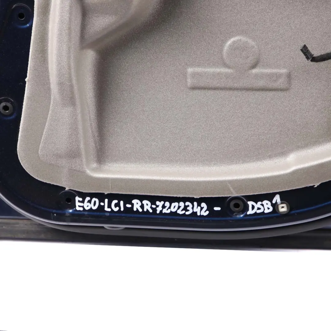 Door Rear Right O/S Tiefseeblau Deep Sea Blue Metallic - A76 to BMW 5 Series E60 1 with Part number 7202342 BMW 5 Series E60 1 Door Rear Right O/S Tiefseeblau Deep Sea Blue Metallic - A76 - SKU 7202342-DSB1 - Part number 7202342