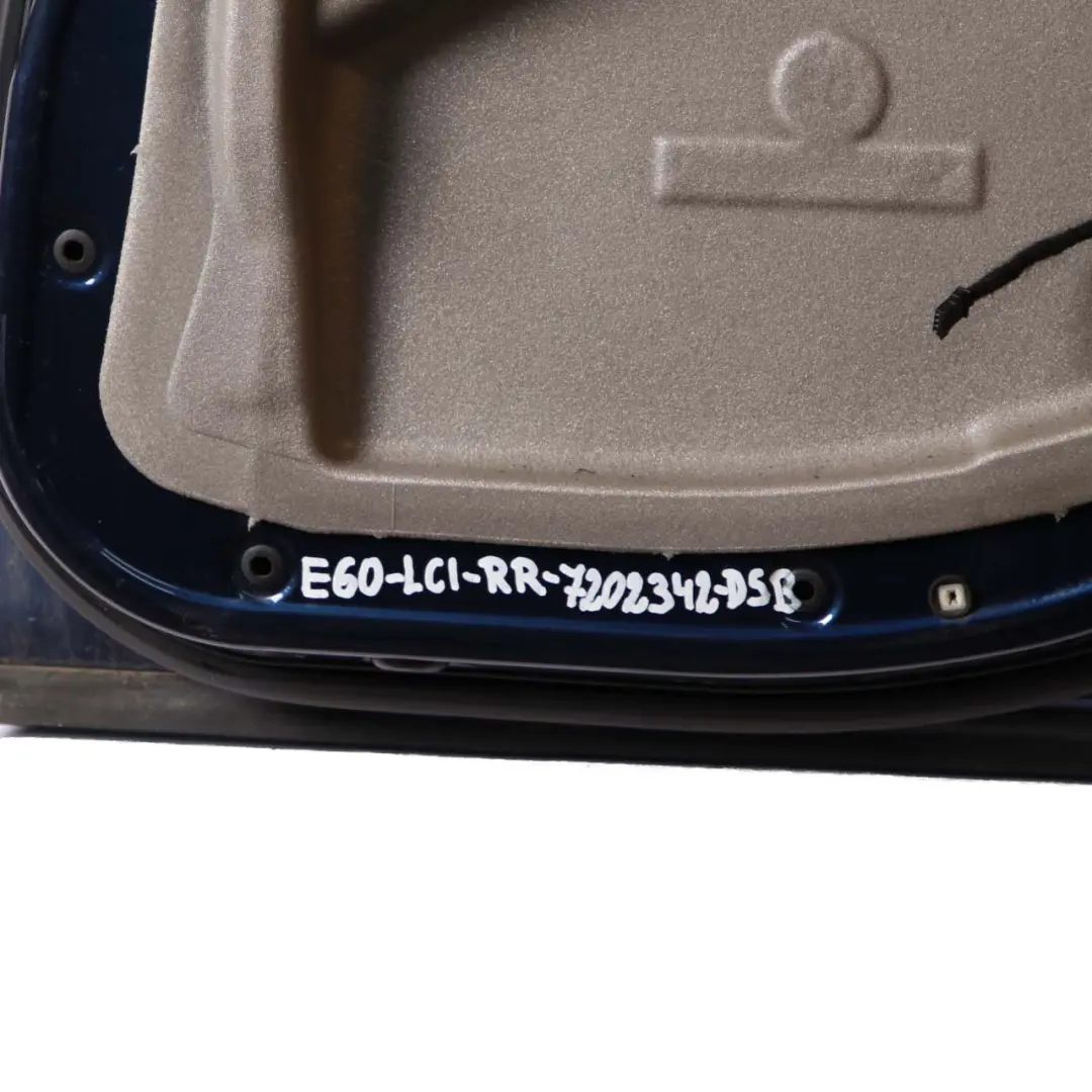 Door Rear Right O/S Tiefseeblau Deep Sea Blue Metallic - A76 to BMW 5 Series E60 with Part number 7202342 BMW 5 Series E60 Door Rear Right O/S Tiefseeblau Deep Sea Blue Metallic - A76 - SKU 7202342-DSB - Part number 7202342