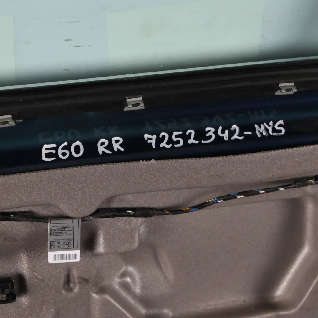 Door Rear Right O/S Mysticblau Mystic Blue Metallic - A07 to BMW E60 with Part number 7202342 BMW E60 Door Rear Right O/S Mysticblau Mystic Blue Metallic - A07 - SKU 7202342-MYS - Part number 7202342