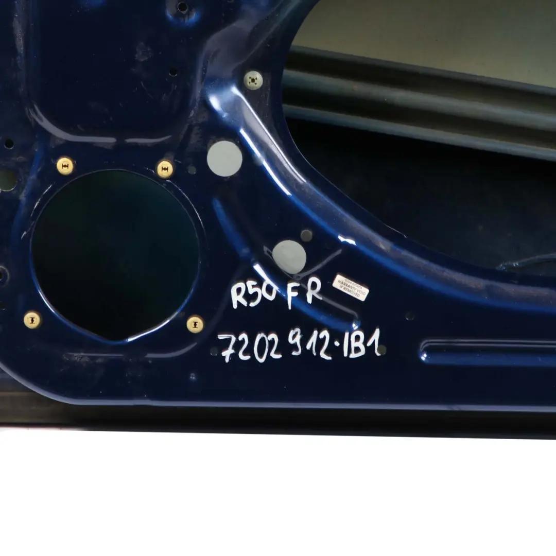 Front Right Door O/S Indi Blue Metallic - 896 to Mini Cooper One R50 R52 R53 with Part number 7202912 Mini Cooper One R50 R52 R53 Front Right Door O/S Indi Blue Metallic - 896 - SKU 7202912-IB1 - Part number 7202912