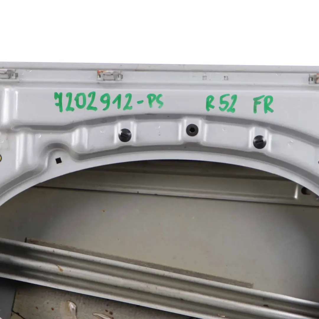 Door Front Right O/S Pure Silver Metallic - 900 to Mini Cooper R50 R52 R53 with Part number 7202912 Mini Cooper R50 R52 R53 Door Front Right O/S Pure Silver Metallic - 900 - SKU 7202912-PS - Part number 7202912