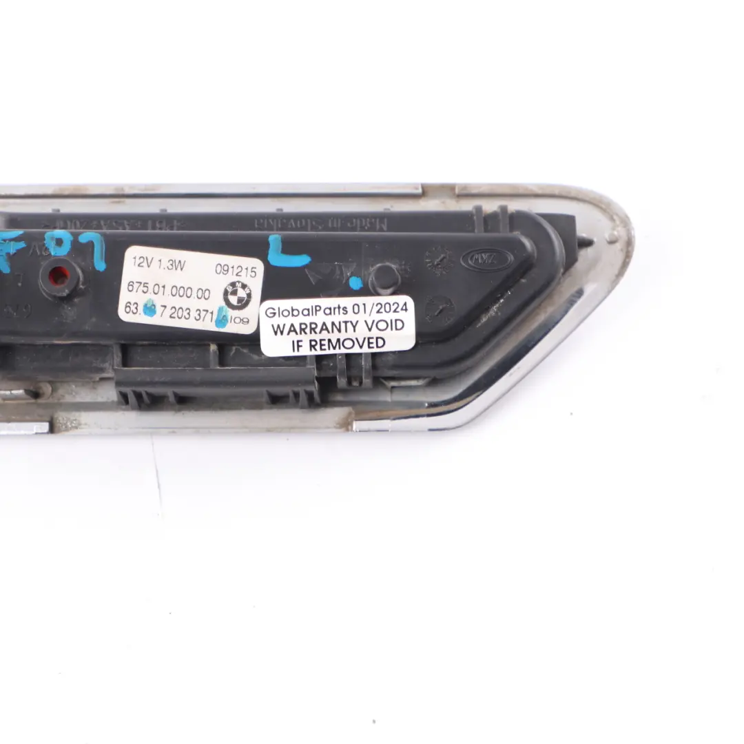 Feu Clignotant Gauche Tour Supplémentaire Latéral Blanc Chrome pour BMW F01 à propos du numéro de pièce 7203371 BMW F01 Feu Clignotant Gauche Tour Supplémentaire Latéral Blanc Chrome - SKU 7203371 - Numéro de pièce 7203371