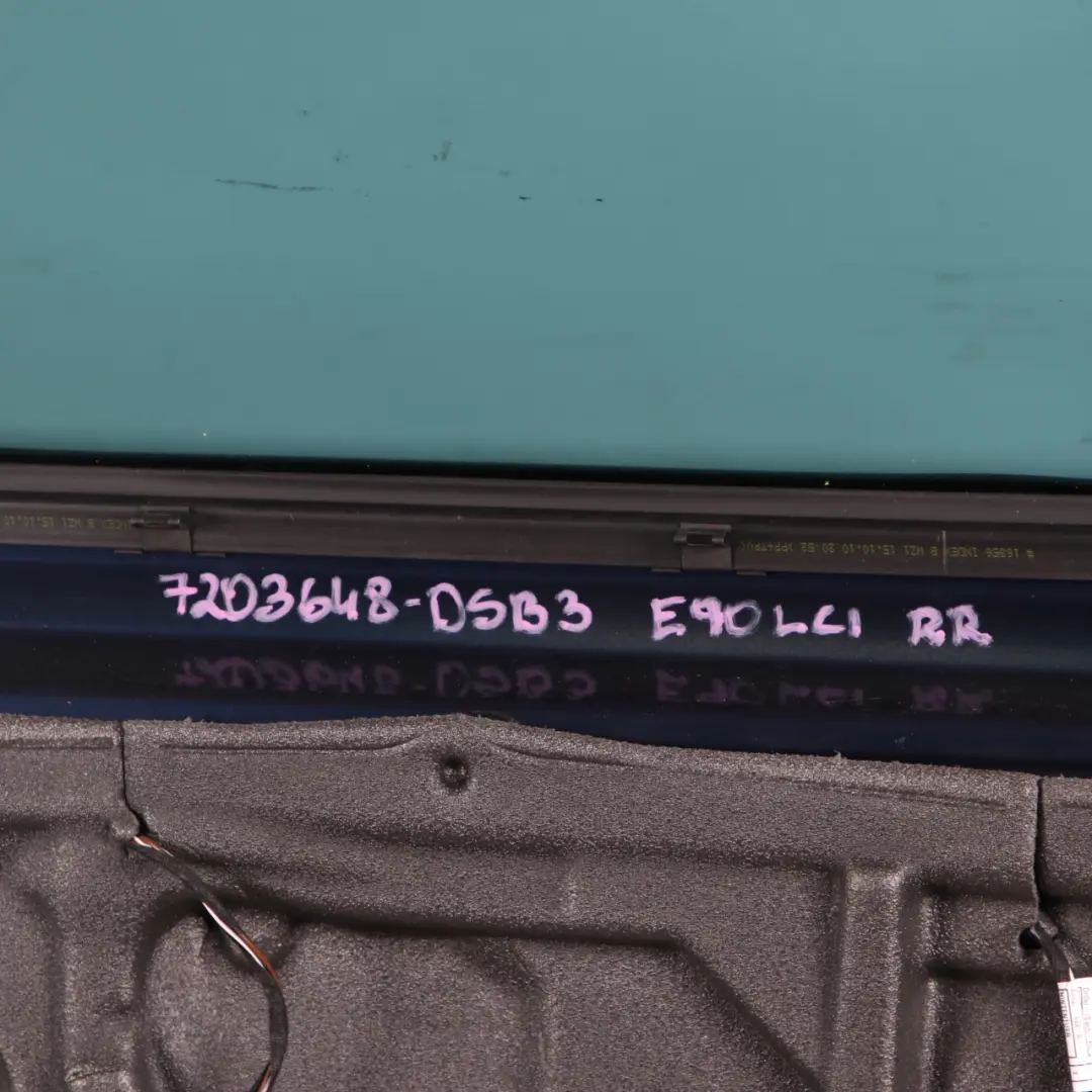 Door Rear Right O/S Saloon Tiefseeblau Deep Sea Blue Metallic - A76 to BMW E90 with Part number 7203648 BMW E90 Door Rear Right O/S Saloon Tiefseeblau Deep Sea Blue Metallic - A76 - SKU 7203648-DSB3 - Part number 7203648