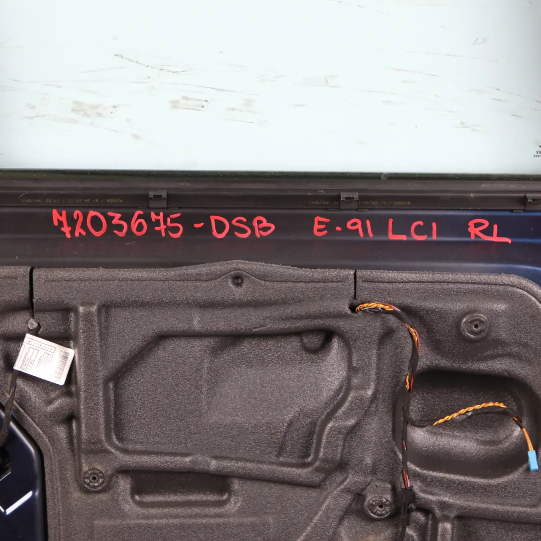 Door Rear Left N/S Touring Tiefseeblau Deep Sea Blue Metallic - A76 to BMW E91 with Part number 7203675 BMW E91 Door Rear Left N/S Touring Tiefseeblau Deep Sea Blue Metallic - A76 - SKU 7203675-DSB - Part number 7203675