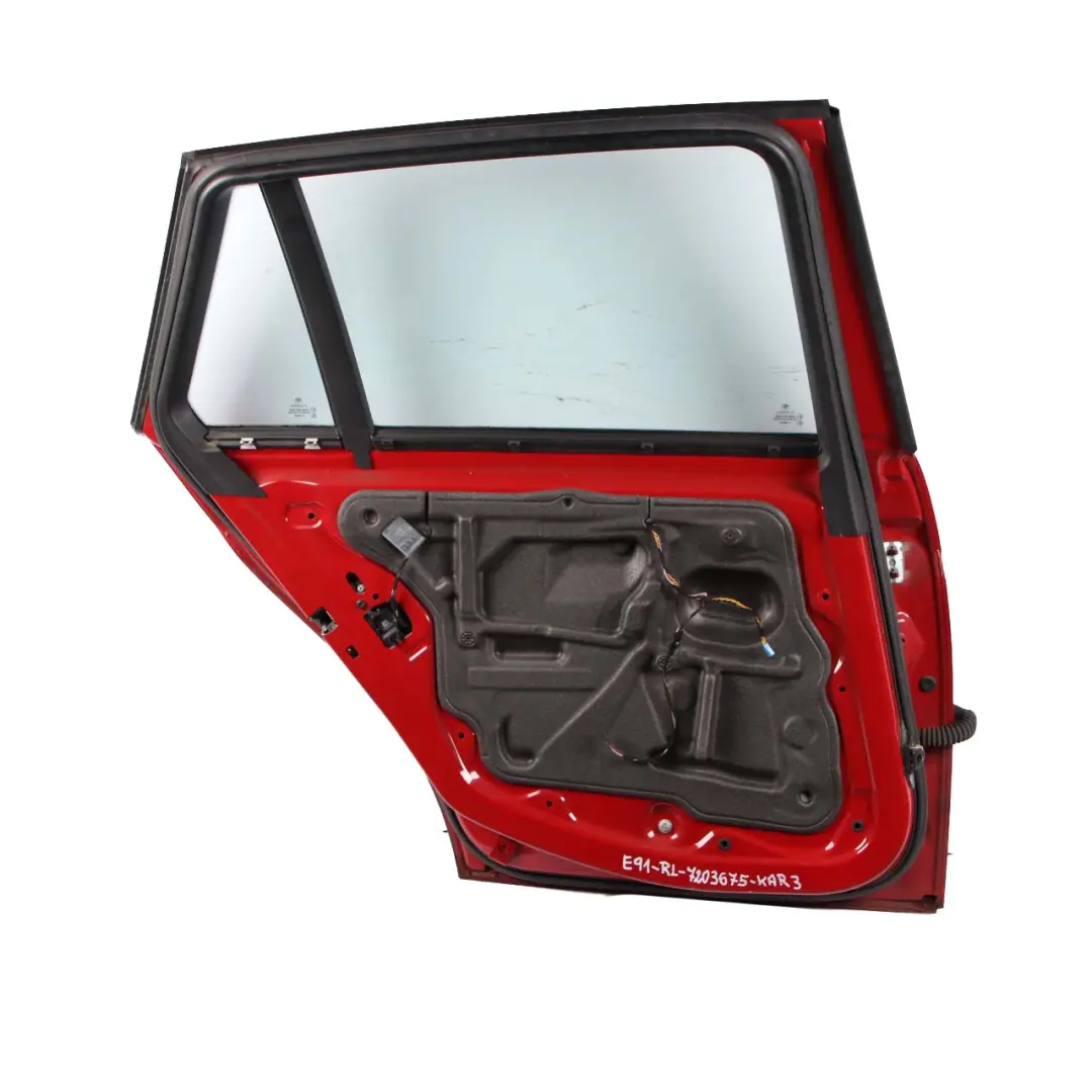 Door Rear Left N/S Karmesinrot Crimson Red - A61 to BMW 3 E91 Touring 3 with Part number 7203675 BMW 3 E91 Touring 3 Door Rear Left N/S Karmesinrot Crimson Red - A61 - SKU 7203675-KAR3 - Part number 7203675