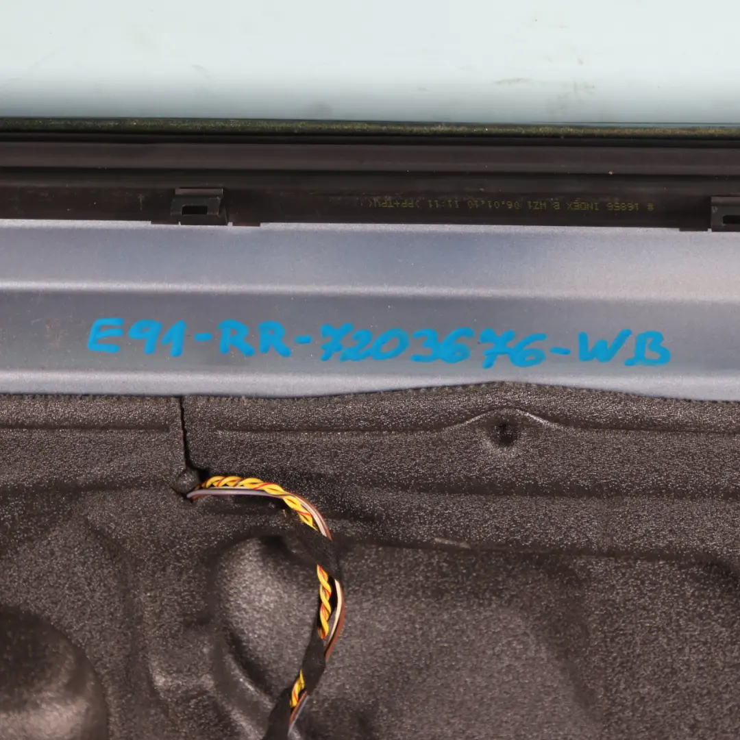 Door Rear Right O/S BMW E91 Touring Bluewater Blue Water Metallic - 896 to with Part number 7203676 Door Rear Right O/S BMW E91 Touring Bluewater Blue Water Metallic - 896 - SKU 7203676-WB - Part number 7203676
