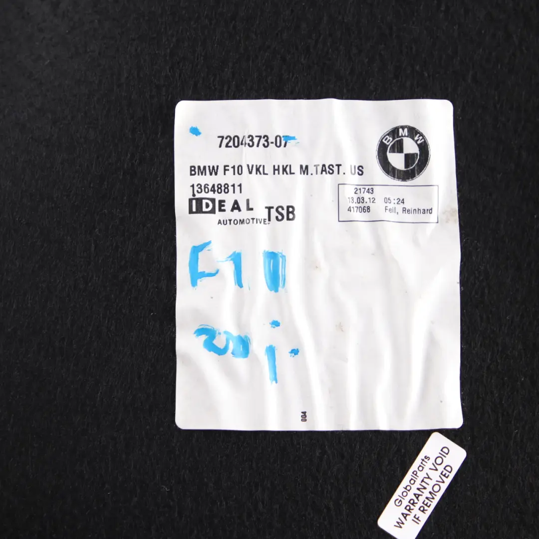 Maletero Tapa Trasera Panel Aislante Revestimiento para BMW F10 con número de pieza 7204373 BMW F10 Maletero Tapa Trasera Panel Aislante Revestimiento - SKU 7204373 - Número de pieza 7204373