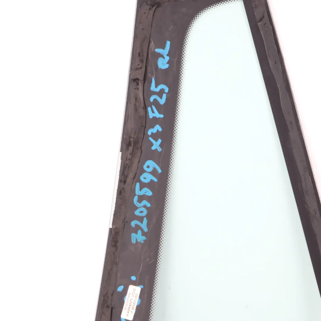 Window Glass Door Side Fixed Rear Left N/S Green AS2 Glazing to BMW X3 F25 with Part number 7205599 BMW X3 F25 Window Glass Door Side Fixed Rear Left N/S Green AS2 Glazing - SKU 7205599 - Part number 7205599
