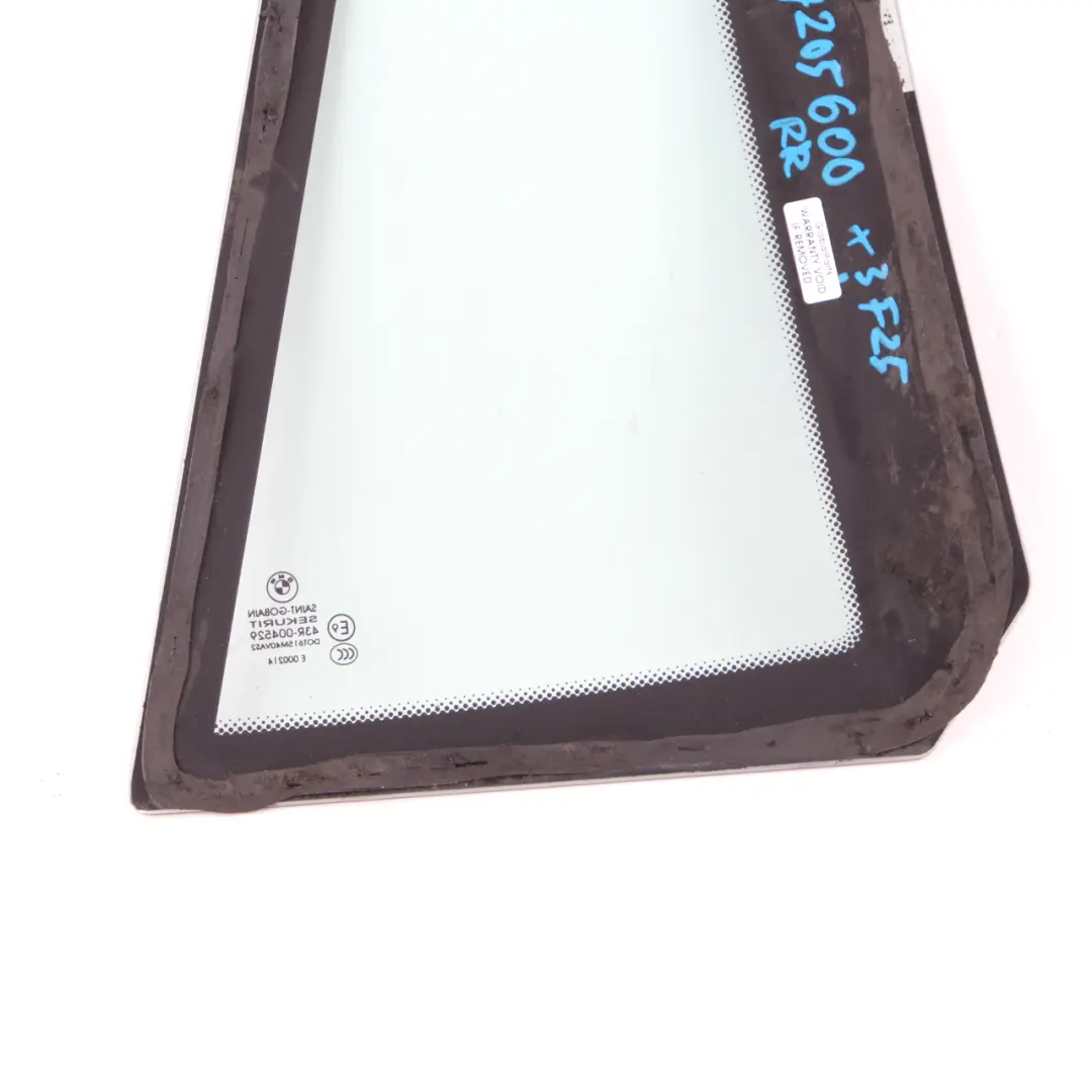 Window Glass Door Side Fixed Rear Right O/S Green AS2 Glazing to BMW X3 F25 with Part number 7205600 BMW X3 F25 Window Glass Door Side Fixed Rear Right O/S Green AS2 Glazing - SKU 7205600 - Part number 7205600