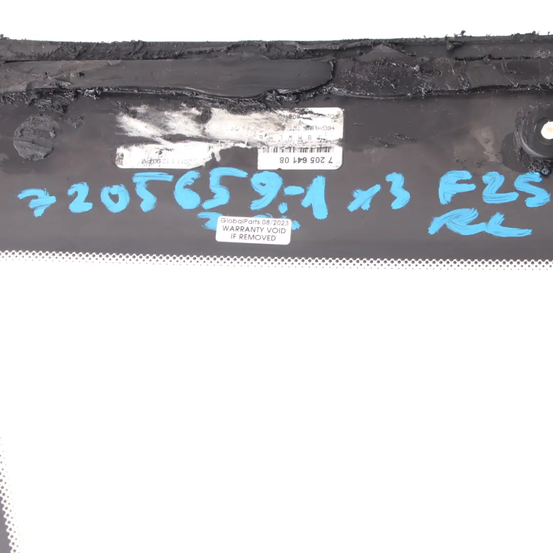 Window Glass BMW X3 F25 Side Fixed Glass Rear Left N/S AS2 Chrome Strip to with Part number 7205659 Window Glass BMW X3 F25 Side Fixed Glass Rear Left N/S AS2 Chrome Strip - SKU 7205659-1 - Part number 7205659