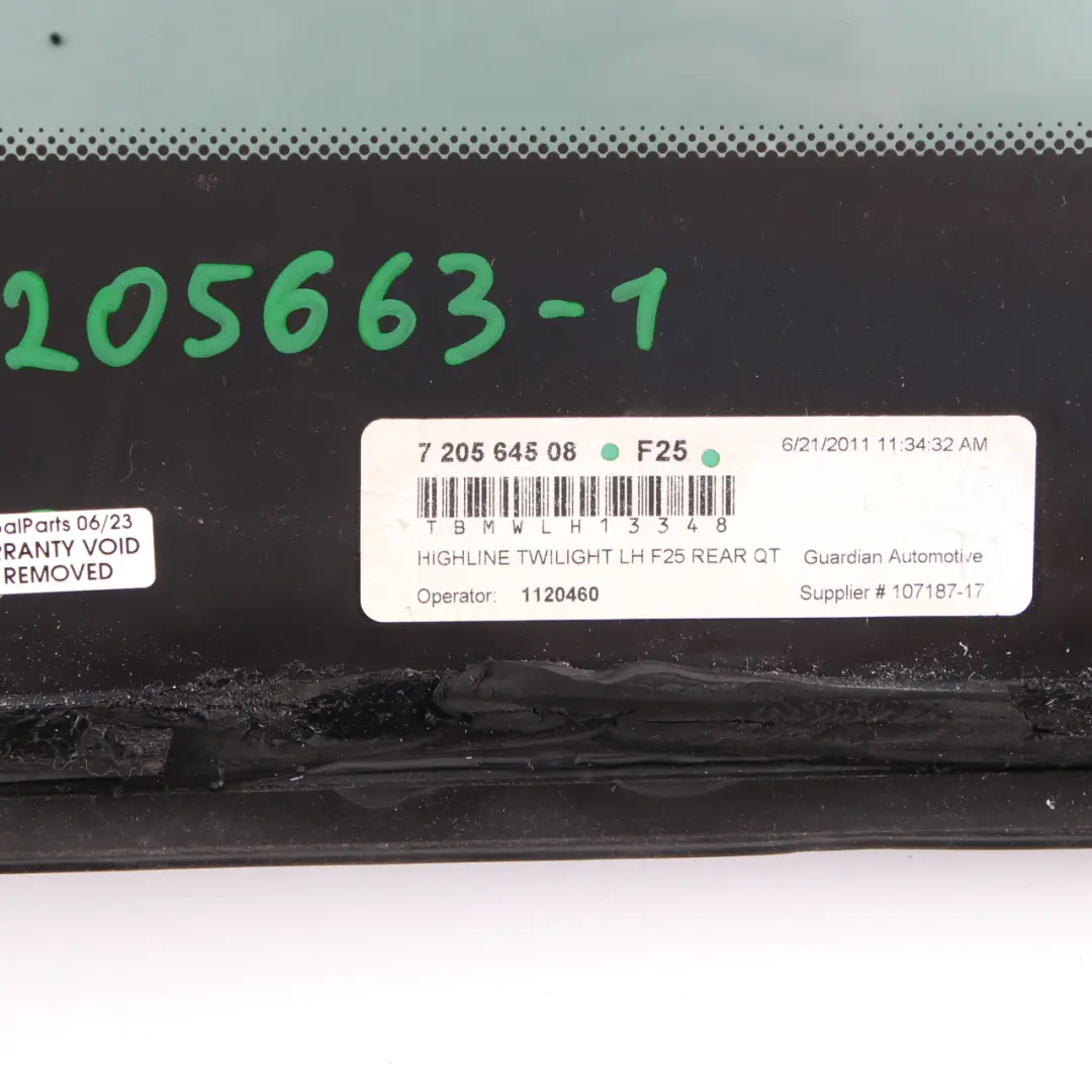 BMW X3 F25 Rear Window Glass Side Fixed Left N/S AS3 Chrome - SKU 7205663-1 - Part number 7205663