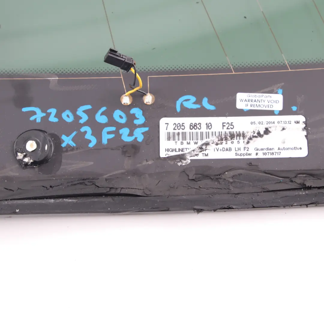 BMW X3 F25 Szyba Boczna Karoseryjna Lewa Tylna Lewy Tył AS3 - SKU 7205663 - Numer Części 7205663