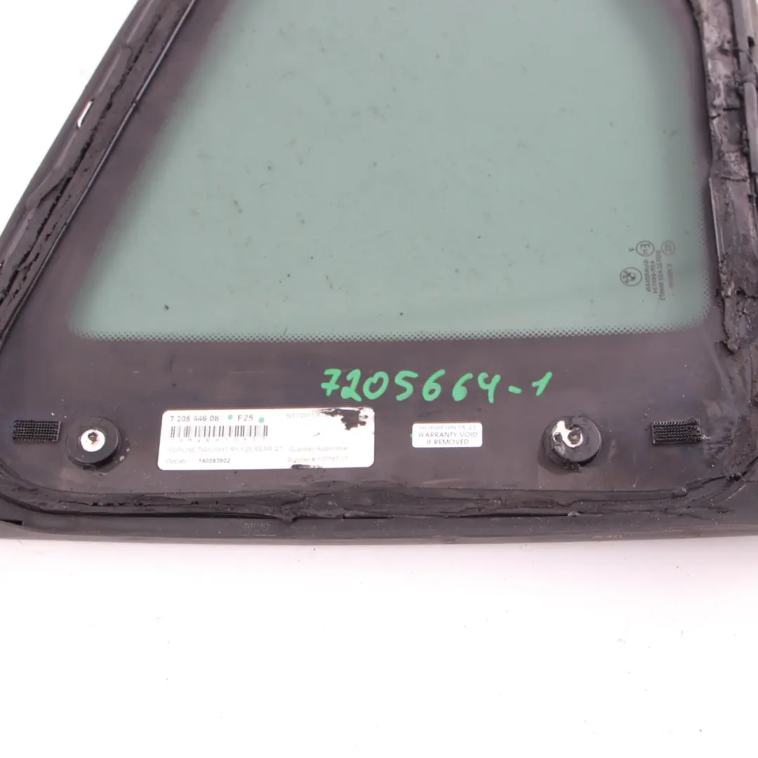 BMW X3 F25 Window Glass Side Quarter Rear Right O/S AS3 Black 7205646 - SKU 7205664-1 - Part number 7205664