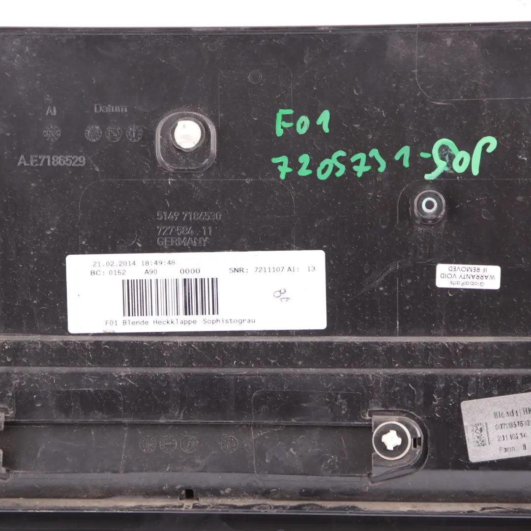 BMW F01 F02 Blenda Wykończenie Pokrywy Bagażnika Sophistograu Metalik - B90 - SKU 7205731-SOP - Numer Części 7205731
