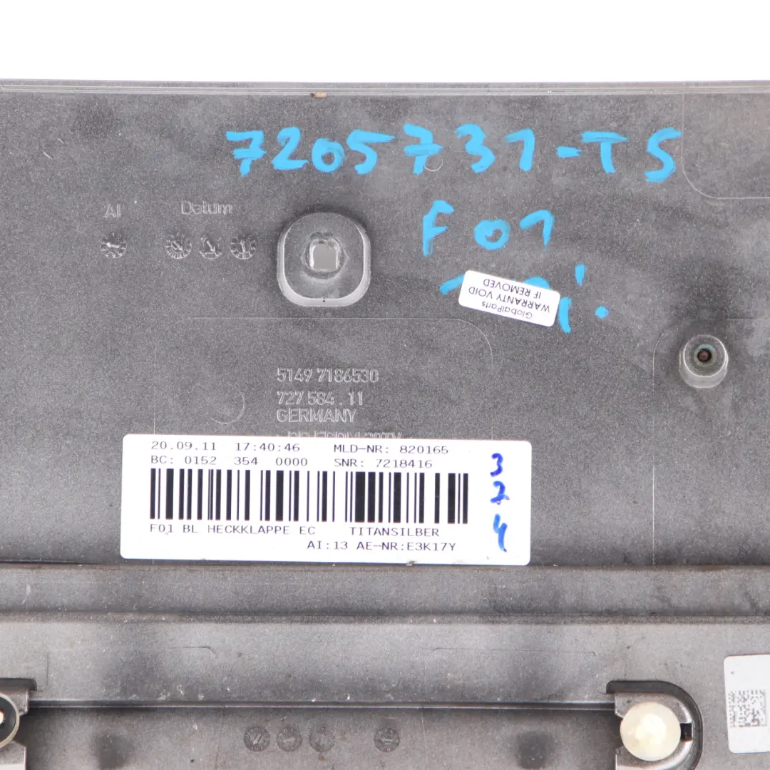 Finisher Trunk Boot Lid Cover Titansilber Silver - 354 7186530 to BMW F01 F02 with Part number 7205731 BMW F01 F02 Finisher Trunk Boot Lid Cover Titansilber Silver - 354 7186530 - SKU 7205731-TS - Part number 7205731