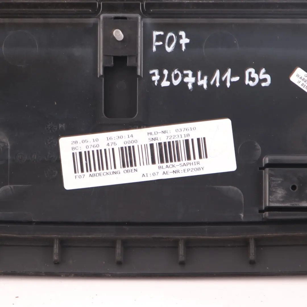 Spoiler BMW F07 Cover Panel Top Trunk Lid Gran Turismo Black Sapphire 475 to Rear with Part number 7207411 Rear Spoiler BMW F07 Cover Panel Top Trunk Lid Gran Turismo Black Sapphire 475 - SKU 7207411-BS - Part number 7207411